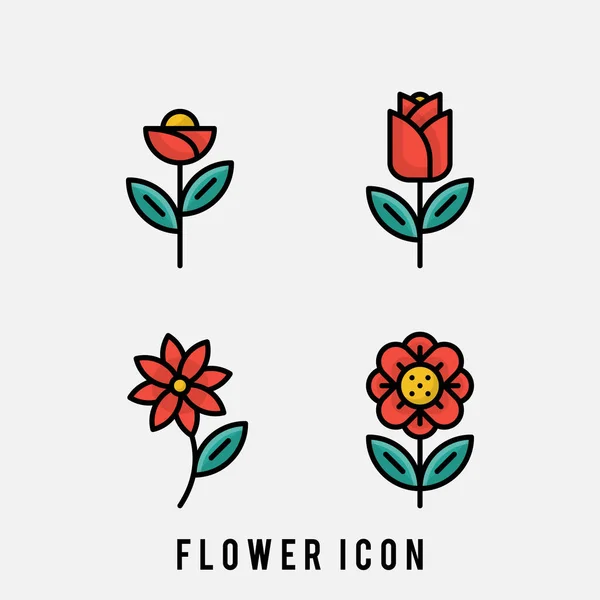 Flower Icon Set Tulip Rose Set Floral Icon Flat Design — Stock Vector