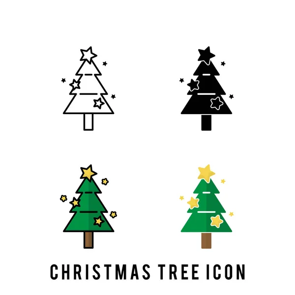 Χριστουγεννιάτικο Δέντρο Γραμμή Εικονίδιο Διακοσμημένο Περίγραμμα Κωνοφόρων Γραμμικό Και Πλήρες — Διανυσματικό Αρχείο