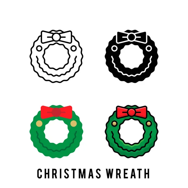 白色背景上的圣诞花环图标 对于你的设计 矢量图解 圣诞快乐概念平面设计与绿色花环装饰的红丝带 圣诞家居装饰设计 — 图库矢量图片