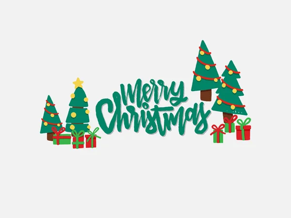 Καλά Χριστούγεννα Και Κουτί Δώρου Και Χριστουγεννιάτικο Δέντρο Για Postcard — Διανυσματικό Αρχείο