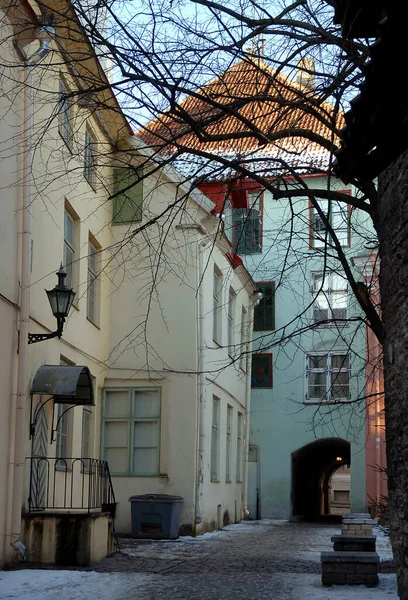 Průchod Barevnými Budovami Tallinnu Estonsko Existuje Mnoho Krásných Míst Procházce — Stock fotografie