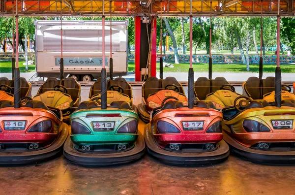 Bucharest Romania 2020 Colored Electric Bumper Cars Dodgem Cars Parked — Stock Photo, Image