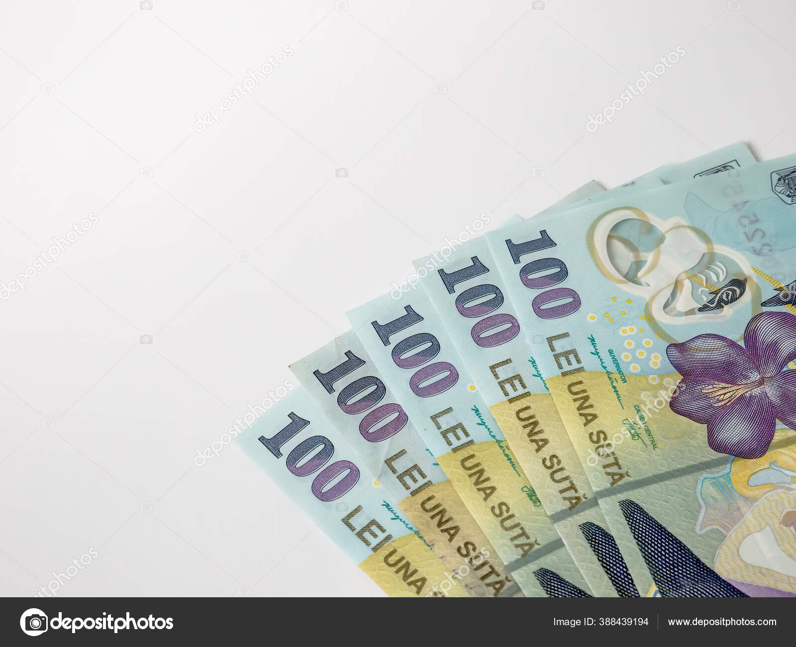 在白底背景上有100多种罗马罗尼亚或列伊纸币罗马尼亚货币——图库图片© CristiCroitoru #388439194
