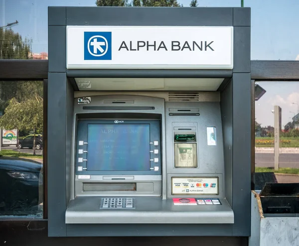 Bukarest Románia 2020 Részlet Alpha Bank Atm Mel Vagy Bankautomatával — Stock Fotó