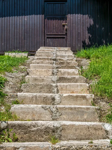 Escaleras Piedra Gastadas Que Conducen Una Puerta Cerrada —  Fotos de Stock