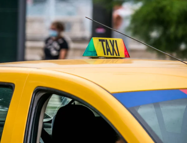 Illuminated Taxi Sign Top Car Bucharest Romania — Stock Photo, Image