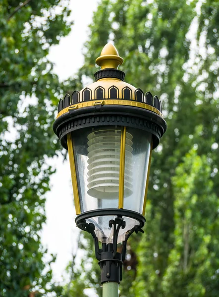 Fechar Com Poste Lâmpada Dourada Lâmpada Rua — Fotografia de Stock