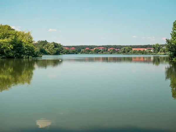 Vista Lago Mogosoaia Localizado Perto Bucareste Romênia Paisagem Natureza Com — Fotografia de Stock