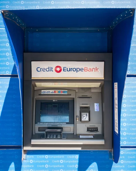 Bukarest Románia 2020 Részlet Credit Europe Bank Atm Jével Vagy — Stock Fotó