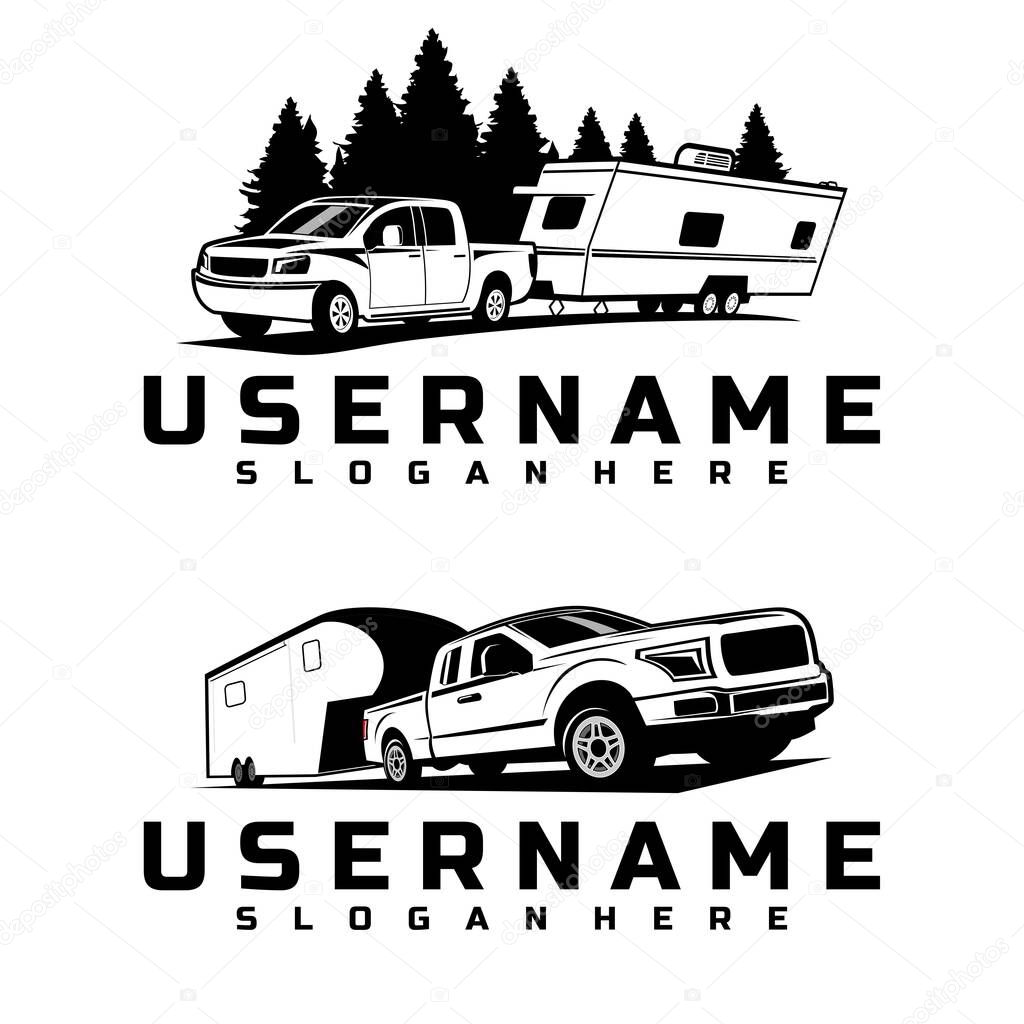 Truck and trailer caravan logo design vector