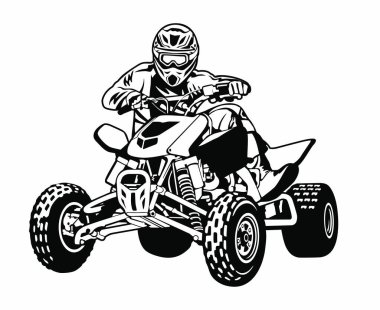Aksiyon Siyah ve Beyaz Vektör Sanatında Bir ATV Sürücüsünün İllüsü