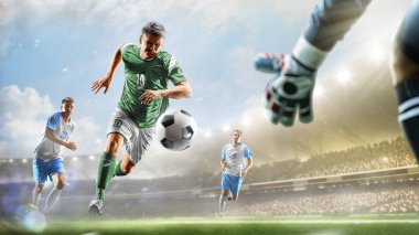 Futbol oyuncuları gün grand Stadyumu arka plan panorama eylem içinde