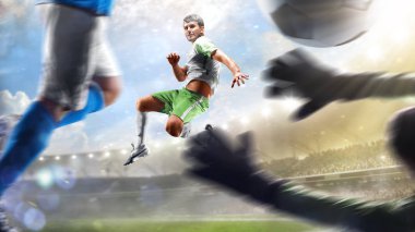 Futbol oyuncuları gün grand Stadyumu arka plan panorama eylem içinde