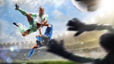 Futbol oyuncuları gün grand Stadyumu arka plan panorama eylem içinde