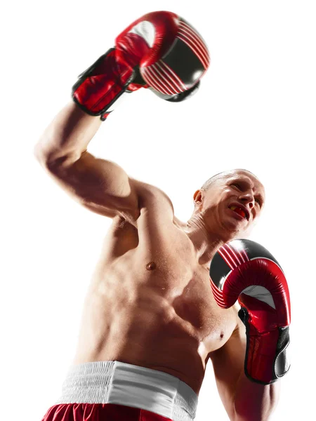 Boxer profissional isolado no fundo preto escuro — Fotografia de Stock