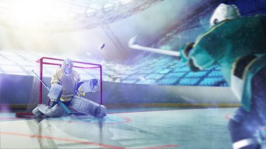 Profesyonel hokey oyuncuları grand arenada iş başında