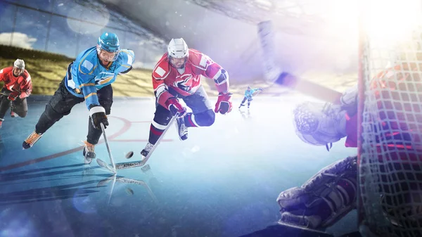Jugadores profesionales de hockey en acción en la gran arena —  Fotos de Stock
