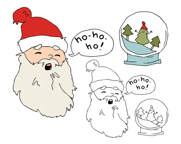 Set Vector Illustrations Image Santa Claus Glass Ball Christmas Trees — Stock Vector
