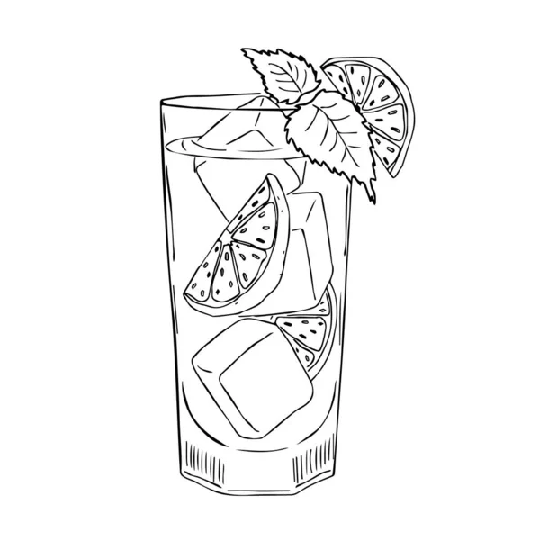 Handgezeichnete Kritzelskizze Von Alkoholischen Cocktails Vektorillustration Eines Mojito Cocktails Mit — Stockvektor