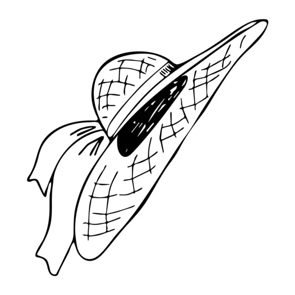 Sombrero Mujer Dibujado Mano Aislado Sobre Fondo Blanco Protección Solar — Archivo Imágenes Vectoriales