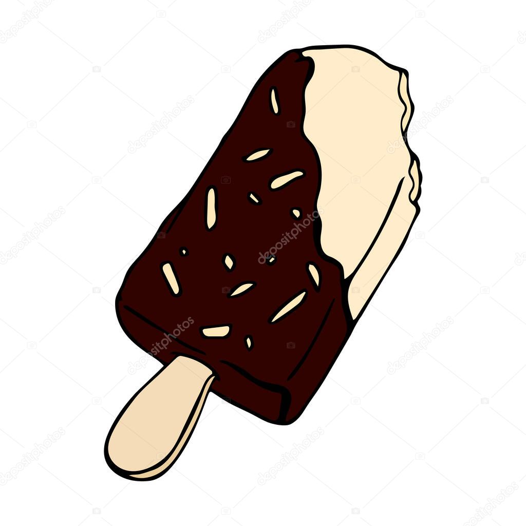 Vector illustration of popsicle. Hand drawn doodle with ice cream. Sketch style vector illustration for cafe menu, card, birthday card decoration.