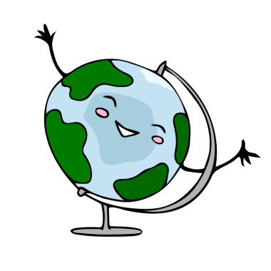 Sevimli neşeli çizgi film karakteri el sallıyor. Beyaz arkaplanda vektör çizimi izole edildi. Posterler, kartlar, baskılar, elbiseler, tişörtler için tasarım karakterleri.