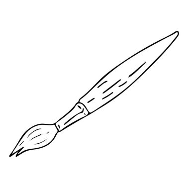 Sanat fırçasının karalama stili vektör illüstrasyonuyla çizilmiş. Okulda okumak için kırtasiye malzemesi. Vektör tasarım ögesi beyaz bir arkaplanda izole edildi. Sürekli çizgi çizimi.