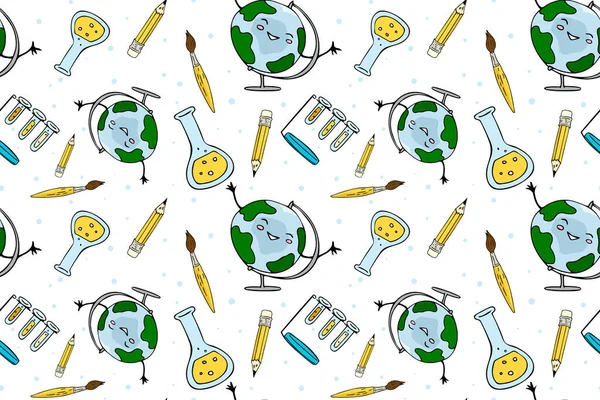 Vektornahtloses Muster Zurück Zur Schule Cartoon Stil Mit Schulobjekten Muster — Stockvektor