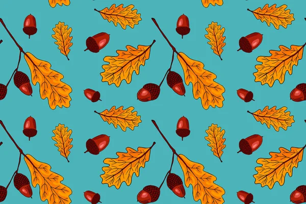 Vector Seamless Pattern Autumn Sybmols Hand Drawn Doodle Oak Tree — Stock Vector