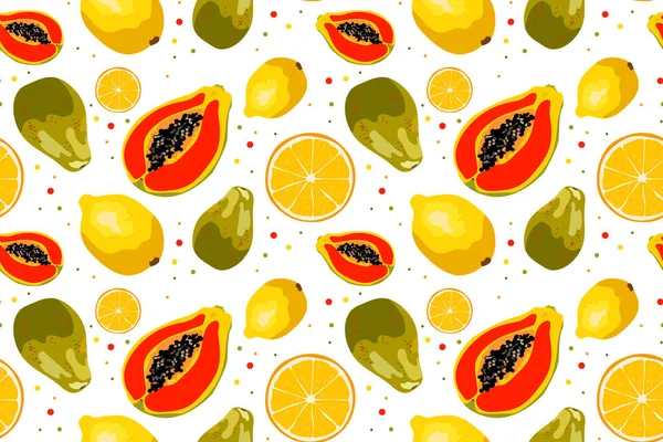 Patrón Sin Costura Vectorial Con Naranja Papaya Limón Diseño Colorido — Vector de stock