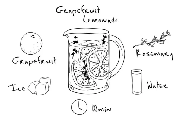 Recept Detoxikační Koktejl Rozmarýnem Grapefruitem Vektorová Ilustrace Pro Blahopřání Časopis — Stockový vektor