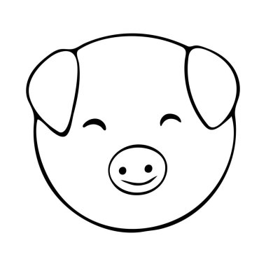 Vektör illüstrasyonu şirin çizim suratlı domuz. Doodle tarzı çizgi film tasarım karakteri. Çocuk odalarının, kıyafetlerinin, çıkartmalarının, renklerinin, posterlerinin, kartlarının tasarımı için bir unsur.