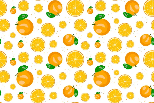 Seamless Pattern Orange Fruits Leaves Light Background Vector Illustration Good — Stock Vector