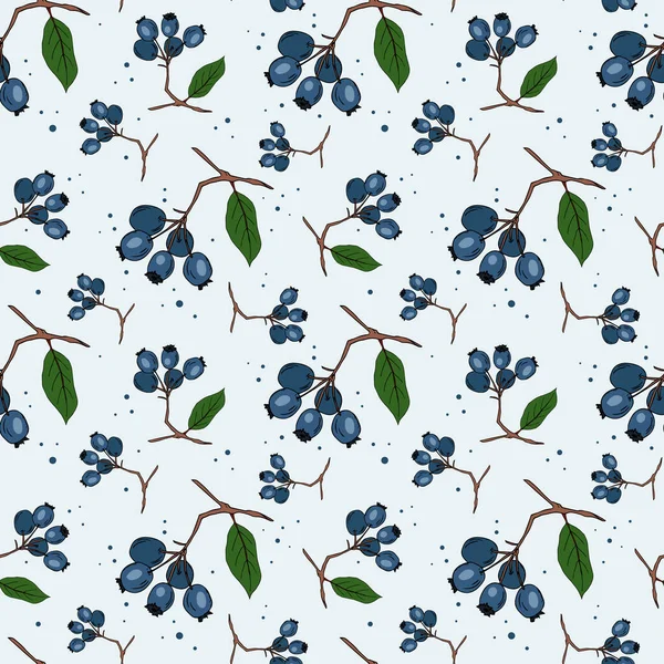 Seamless Pattern Branches Blueberries White Background Perfect Wallpaper Wrapping Paper — Stock Vector