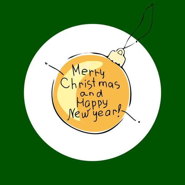 Illustrazione vettoriale con l'immagine di una palla di Natale. Illustrazioni natalizie disegnate a mano. Elementi di design moderno per biglietto di auguri per le vacanze, tag regalo, etichetta, adesivo, banner, carta — Vettoriale Stock