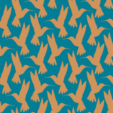 Mavi arka planda uçan küçük cennet kuşlarıyla kusursuz bir desen. Kumaş, giysi, yatak, ambalaj kağıdı tasarımı.