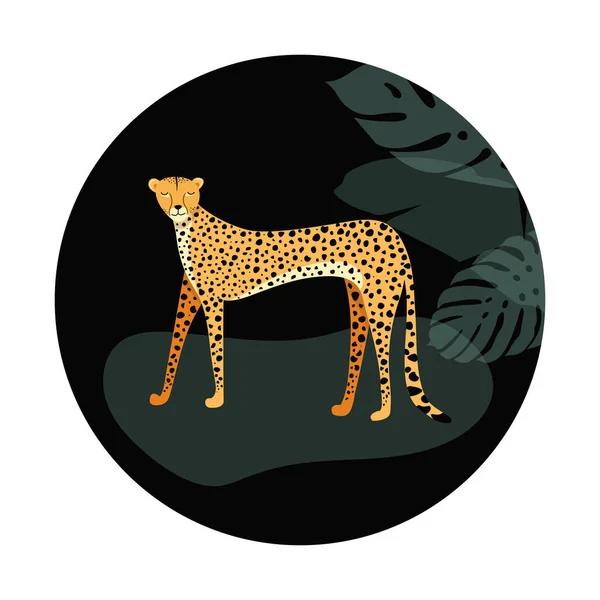Template Design Exotic Wild Animals Wild Cat Cheetah Grunge Circle — Stock Vector