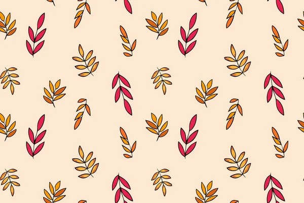 Seamless pattern with colorful autumn rowan leaves in orange, beige, brown colors. Perfect for Wallpaper, gift paper, drawing fill, web page background, autumn greeting cards. Vector illustration — Stock Vector