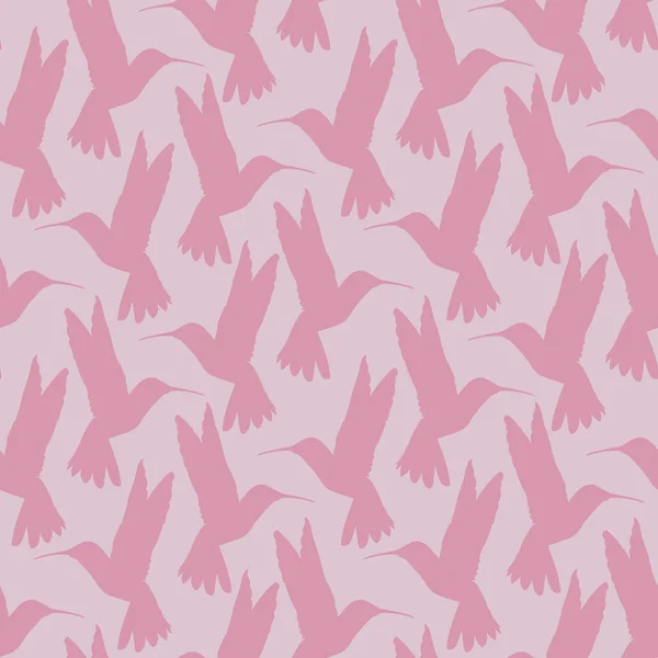 Безшовний Візерунок Маленькими Літаючими Птахами Райського Колібрі Рожевому Тлі Дизайн — стоковий вектор