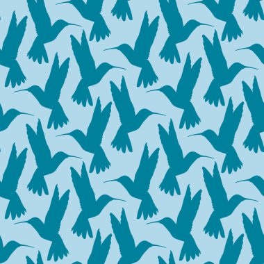 Mavi arka planda uçan küçük cennet kuşlarıyla kusursuz bir desen. Kumaş, giysi, yatak, ambalaj kağıdı tasarımı