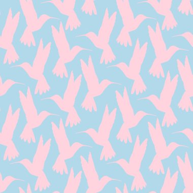 Mavi arka planda uçan küçük cennet kuşlarıyla kusursuz bir desen. Kumaş, giysi, yatak, ambalaj kağıdı tasarımı.