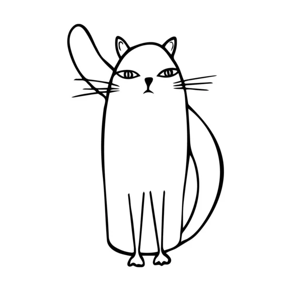 Chat mignon assis dans un drôle de style de dessin animé. Des animaux mignons. Modèle de carte de vœux vectoriel à la mode, t-shirt imprimé — Image vectorielle