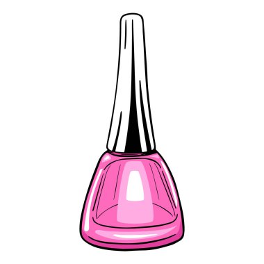 Vector oje şişesi. El çizimi siyah siluet oje beyaz arka planda izole. Logo, manikür stüdyosu, oje, kozmetik dükkanı, güzellik salonu, tebrik kartı şablonu.