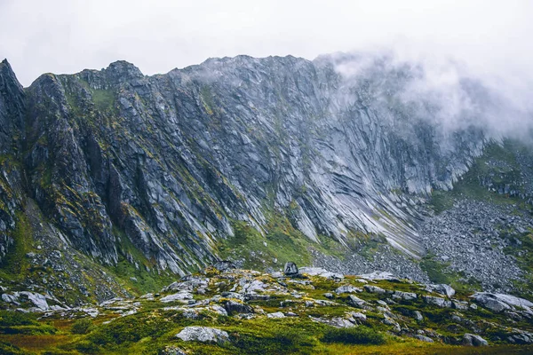 Fotografie malebných vysočin s vegetací, oblačno v Norsku v létě — Stock fotografie