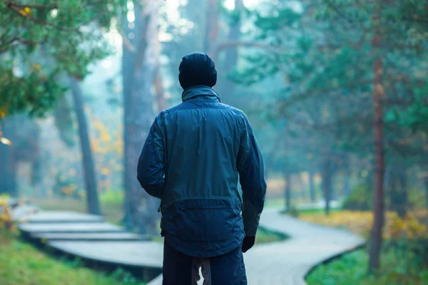 Foto från bak i stående idrottare i höst parken — Stockfoto