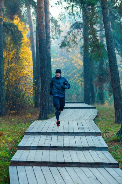 秋の公園で走るアスリートのイメージ. — ストック写真