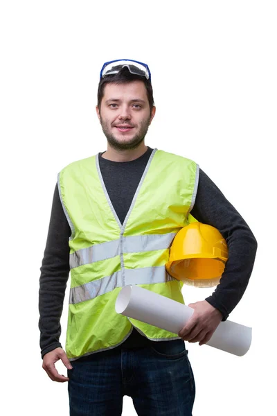 Retrato de engenheiro em backgroun branco . — Fotografia de Stock