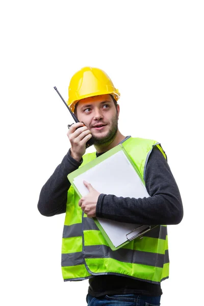 Portret van ingenieur op witte achtergrond. — Stockfoto