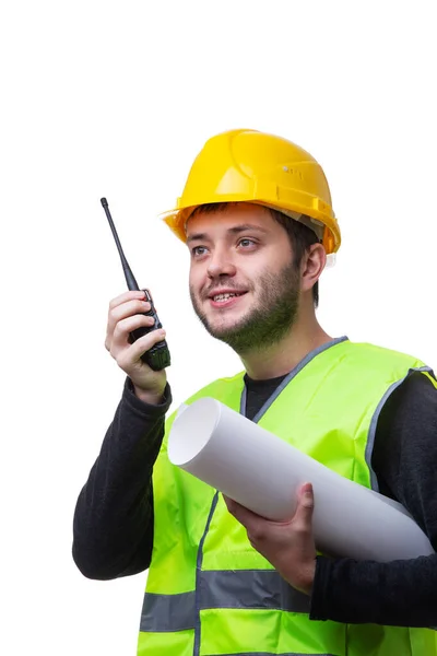 Retrato de engenheiro em backgroun branco . — Fotografia de Stock