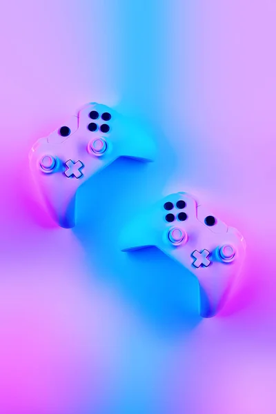 バイオレットスネオン色のゲームパッド. — ストック写真